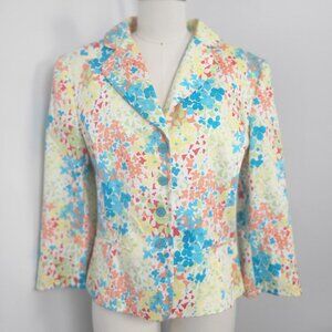 Tahari Arthur S. Levine Pastel Floral Cotton Tailored Blazer Jacket 3/4 sleeve